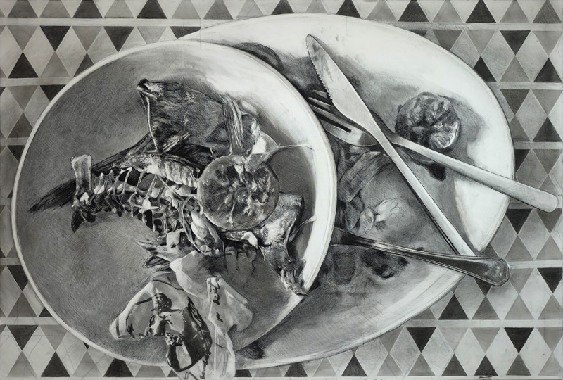 GRACIAS_POR_SU_VISITA. Carbón sobre lienzo. 195 x 160 cms.  2019