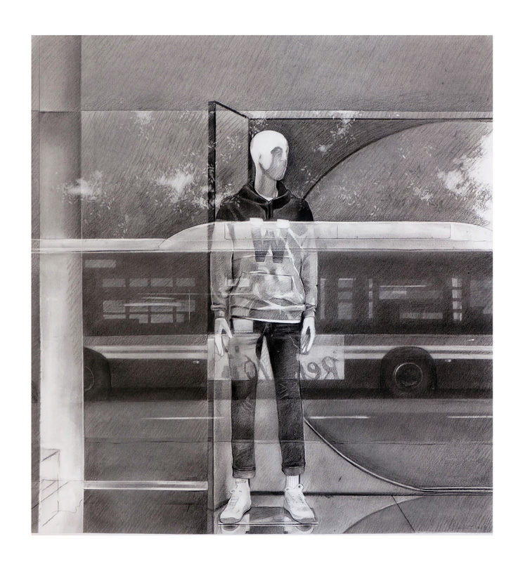 LA_ESPERA/WAITING (W). Carbón sobre papel. 100 x 100 cms.  2019