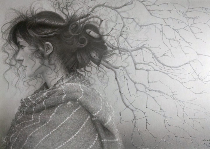 Levedad, grafito sobre papel, 70 x 50 cms.