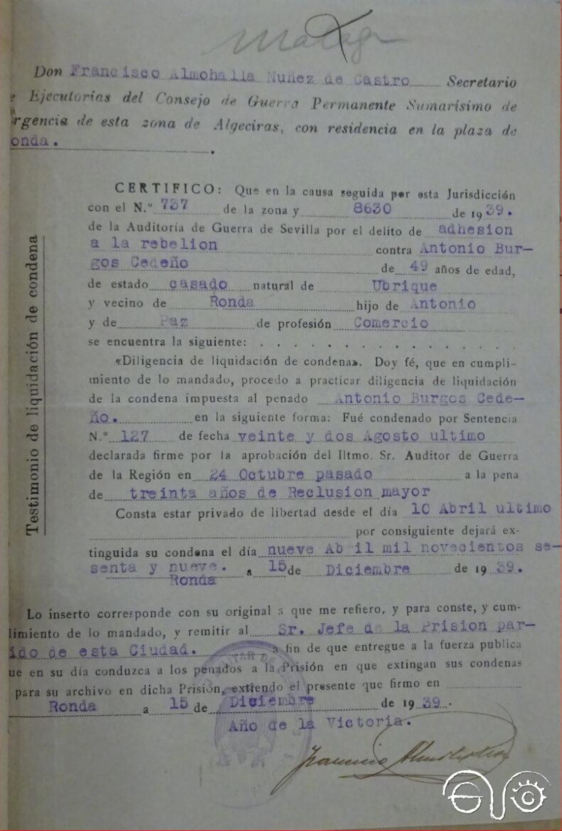 Certificado consejo de guerra